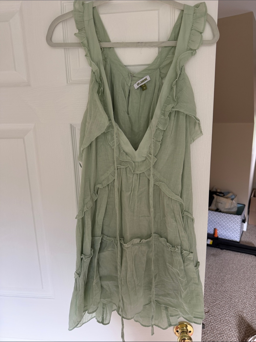 Cleobella Sage Green Ruffled V-Neck Mini Dress